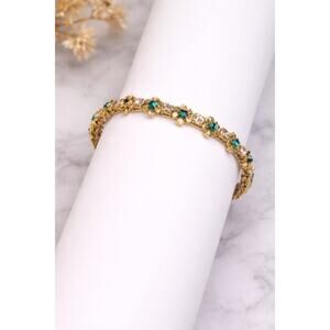 Vintage Avon Floral Tennis Bracelet | Teal + Clear Rhinestones